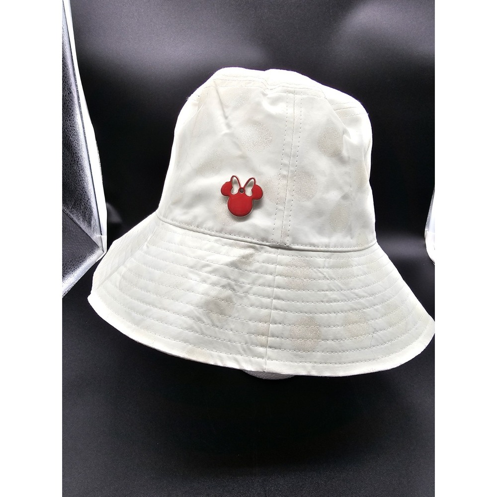 Disney Parks White With Glitter Polka Dots Bucket Hat Minnie Mouse Pin‎ - Adult